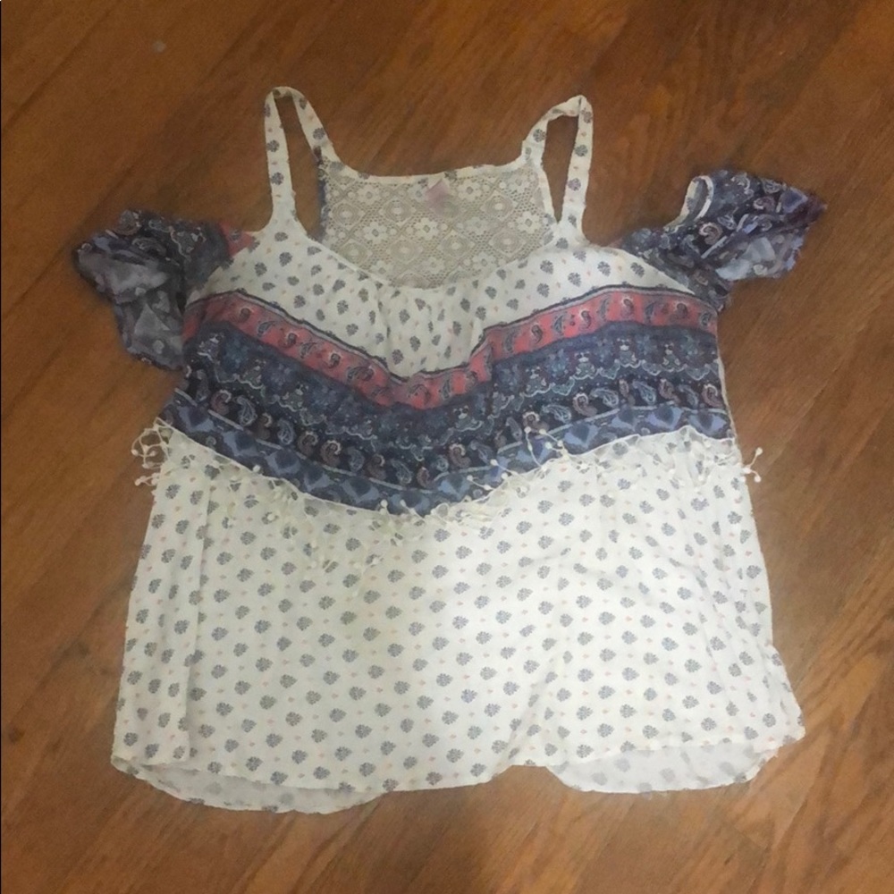 Cute Off the Shoulder Multi Color Tassel Top